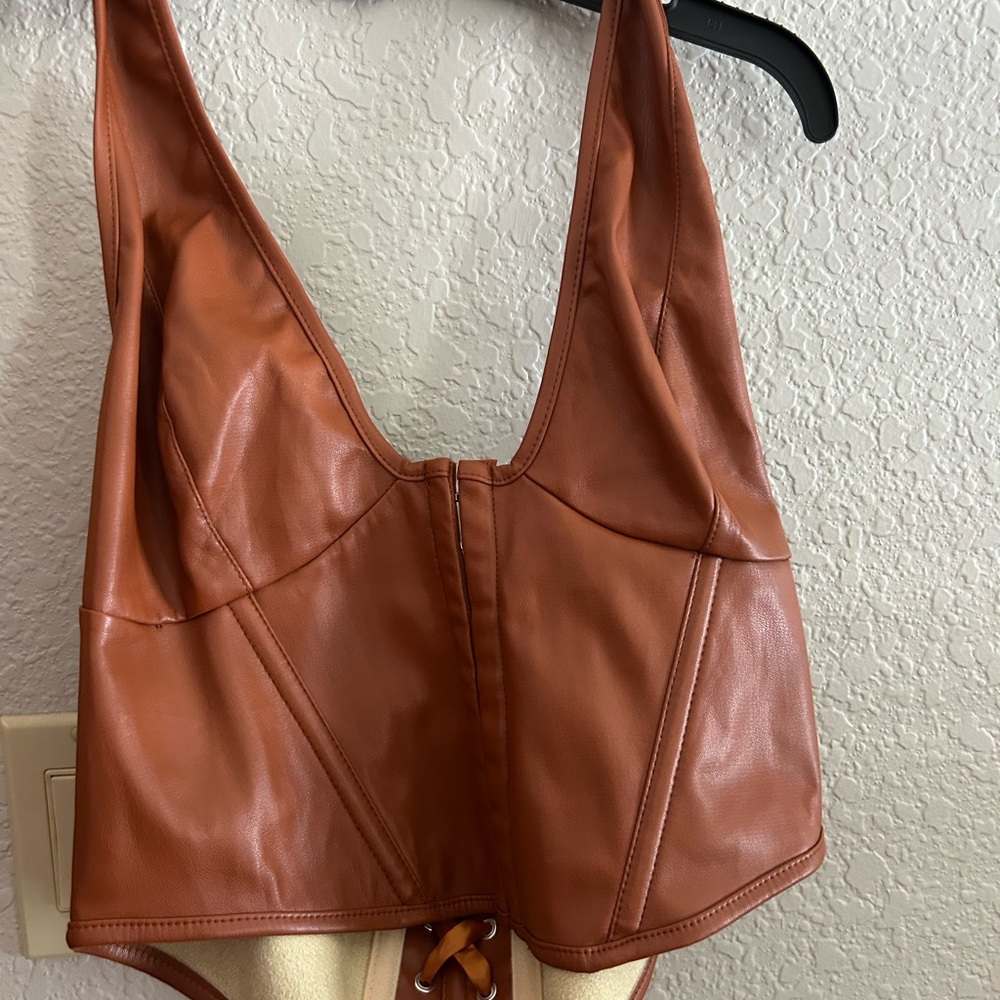 Brown Faux Leather Corset Top